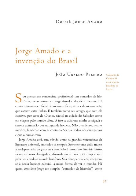 Dossiê Jorge Amado - Academia Brasileira de Letras